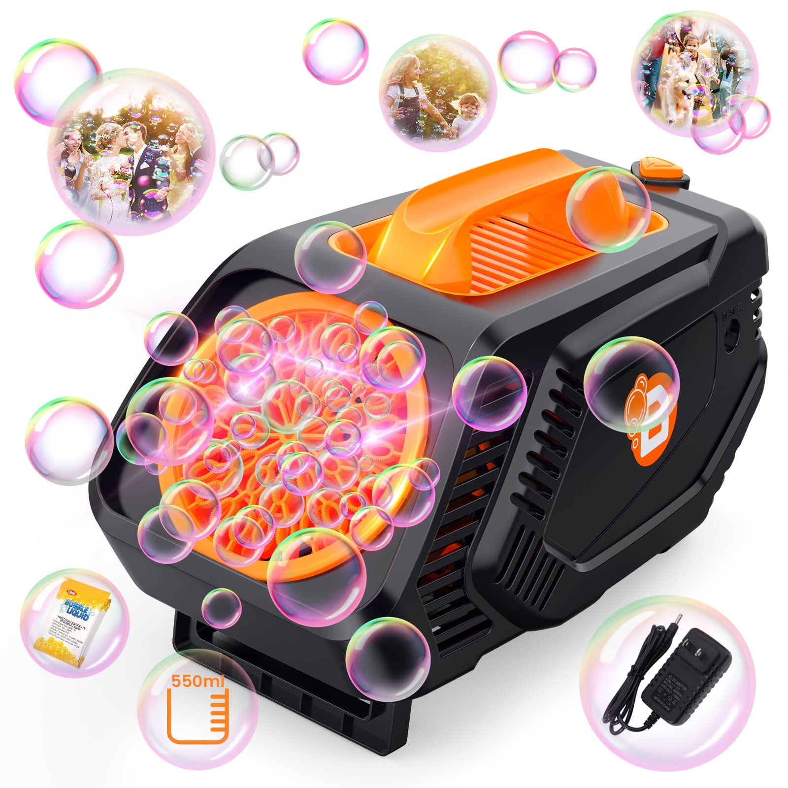 Rotating Electric Battery Operated Bubble Machine, 20000+ Bubbles/Min, 550ML Capacity, for Kids