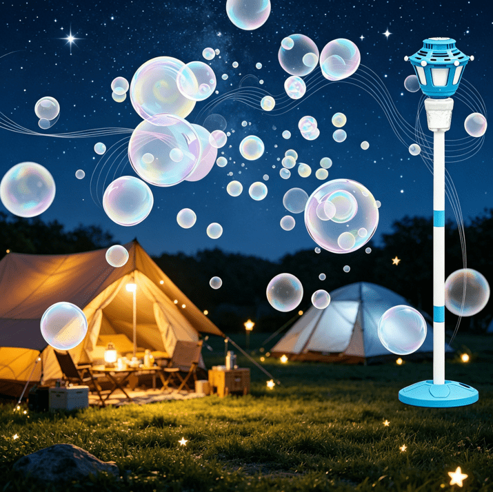 Bubble Machine, 2026 New Automatic Bubble Maker with Light and Music, 47” Adjustable Stand, Detachable Handheld Wand, Rechargeable Battery, Bubble Solution Included for Outdoor Garden Blue Style
