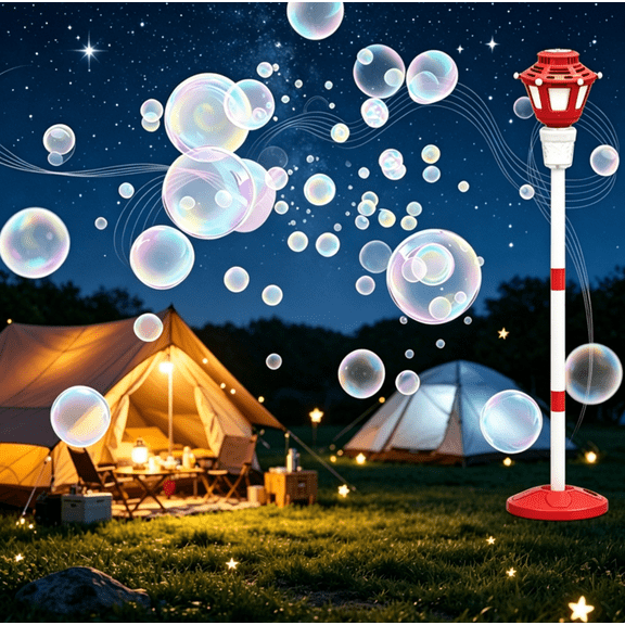 Bubble Machine, 2026 New Automatic Bubble Maker with Light and Music, 47” Adjustable Stand, Detachable Handheld Wand, Rechargeable Battery, Bubble Solution Included for Outdoor Garden Red Style
