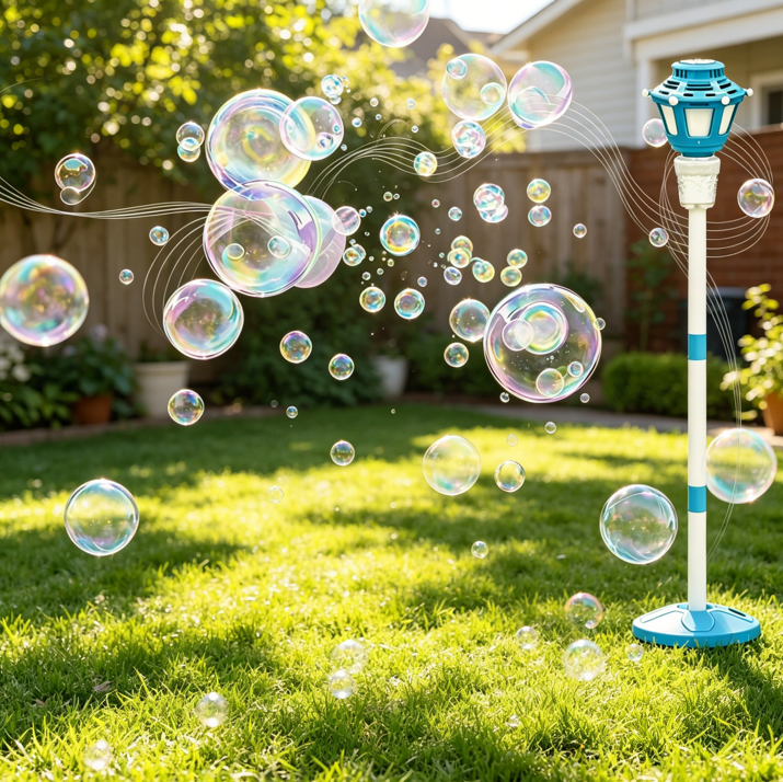 Bubble Machine, 2026 New Automatic Bubble Maker with Light and Music, 47" Adjustable Stand, Detachable Wand, Rechargeable Battery, Stable Base, Bubble Solution Included for Windy Days Blue Style