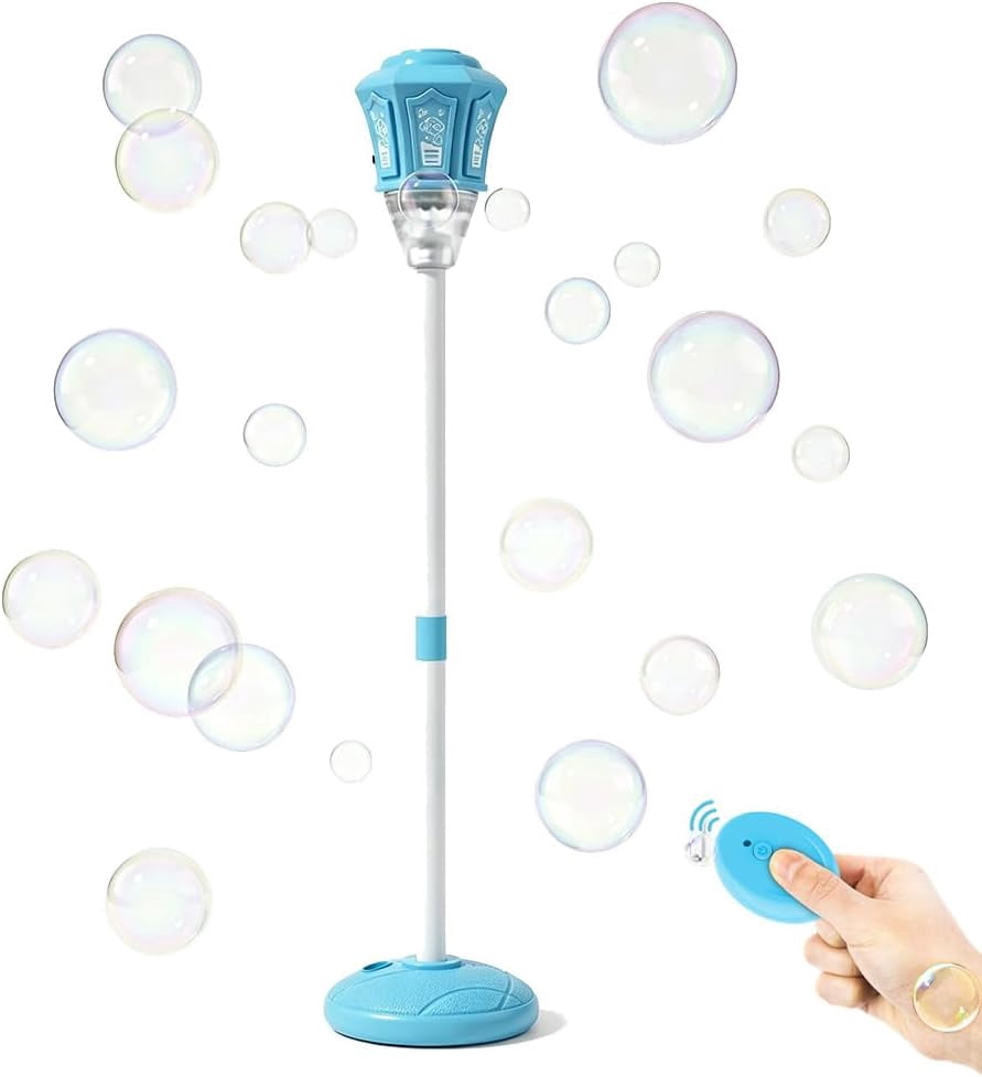 Bubble Machine, 2026 New Automatic Bubble Maker with Stable Ground Stake, Height Adjustable Bubble Blower with Music & Lights for Wedding Garden Blue Type