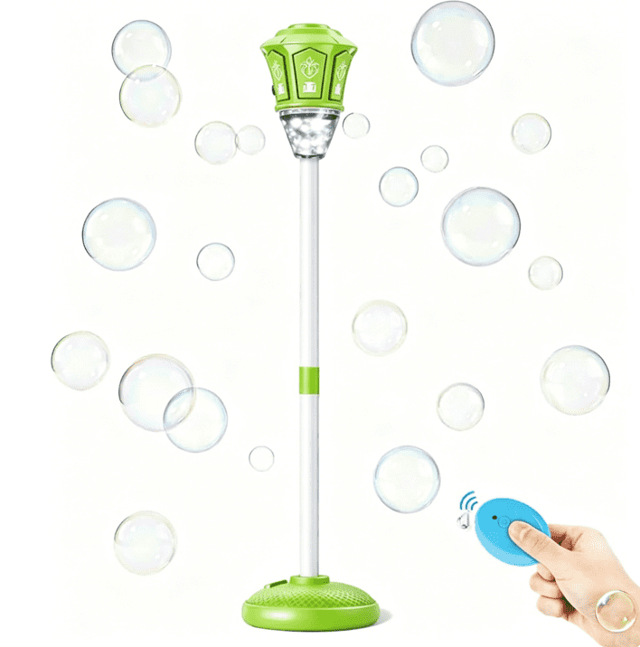 Bubble Machine, 2026 New Automatic Bubble Maker with Stable Ground Stake, Height Adjustable Bubble Blower with Music & Lights for Wedding Garden Green Type