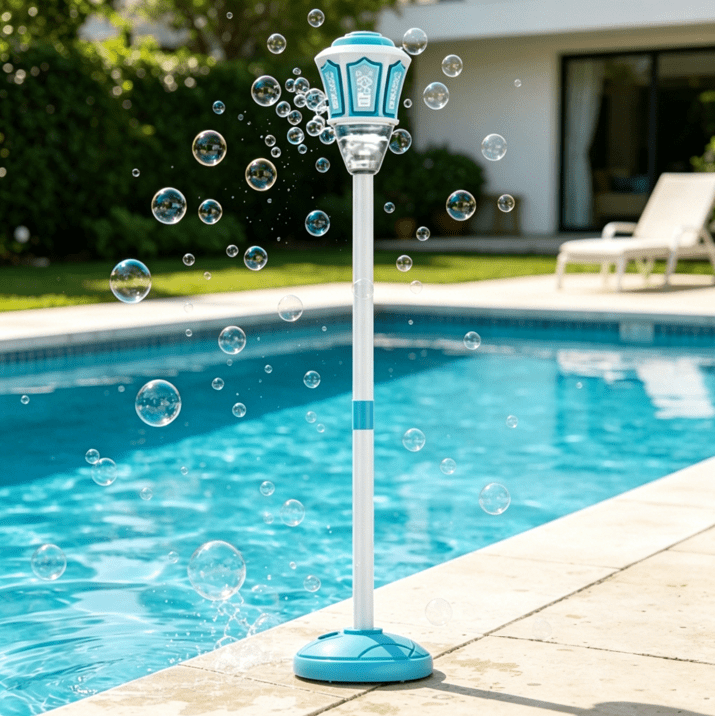 Bubble Machine, 2026 New Battery Powered Standing Bubble Blower, Automatic Bubble Maker with Light & Sound for Outdoor Wedding & Birthday Party Blue Type