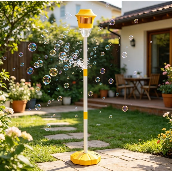 Bubble Machine, 47" Rechargeable Automatic Bubble Maker with Light Music, 3-Level Adjustable Heights, Detachable Bubble Wand for Outdoor Party Wedding, Includes Bubble Solution Yellow