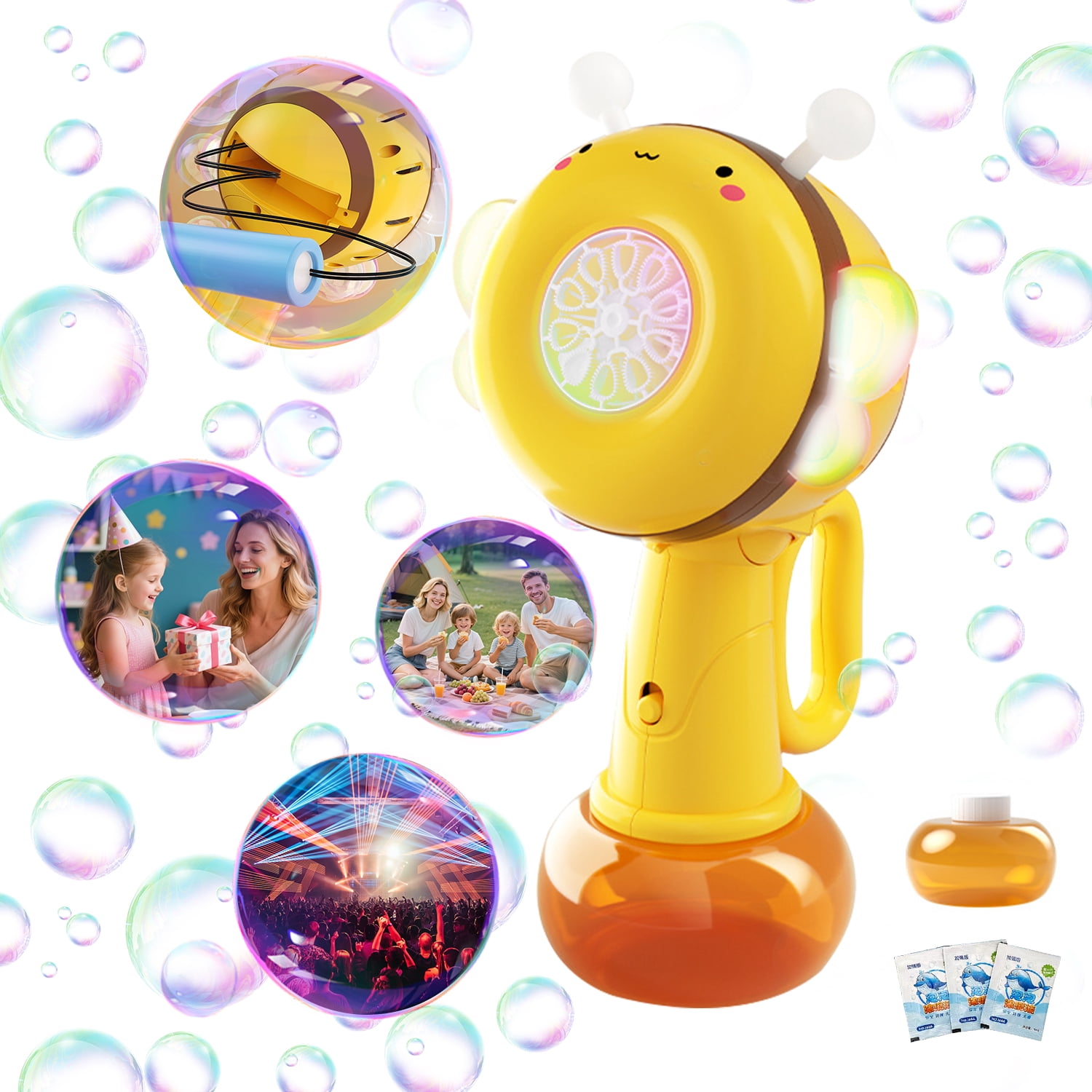 Bubble Machine Automatic Bubble Toy with Lighting for Toddlers Handheld Swing Dance Bubble Maker Blower Outdoor Toys