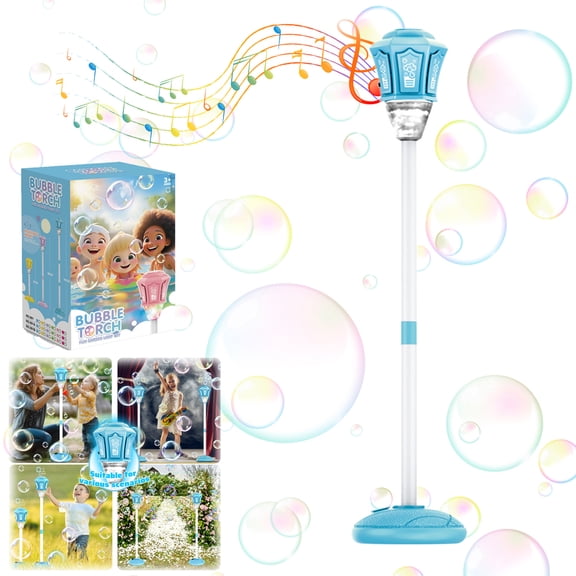 Bubble Machine Automatic Outdoor Bubble Maker Battery Powered Standing Bubble Blower with Light and Music, Adjustable Height 20 to 46.9 In for Parties, Backyard, Lawn, Garden Activities