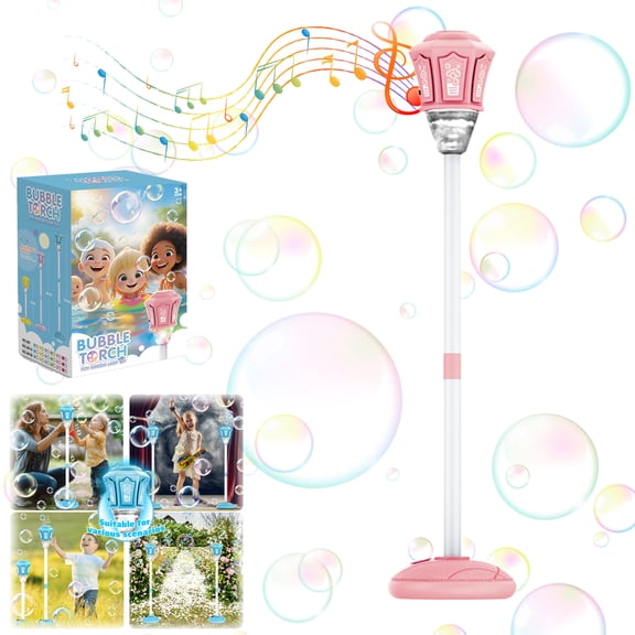 Bubble Machine Automatic Outdoor Bubble Maker Battery Powered Standing Bubble Blower with Light and Music, Adjustable Height 20 to 46.9 In for Parties, Backyard, Lawn, Garden Activities