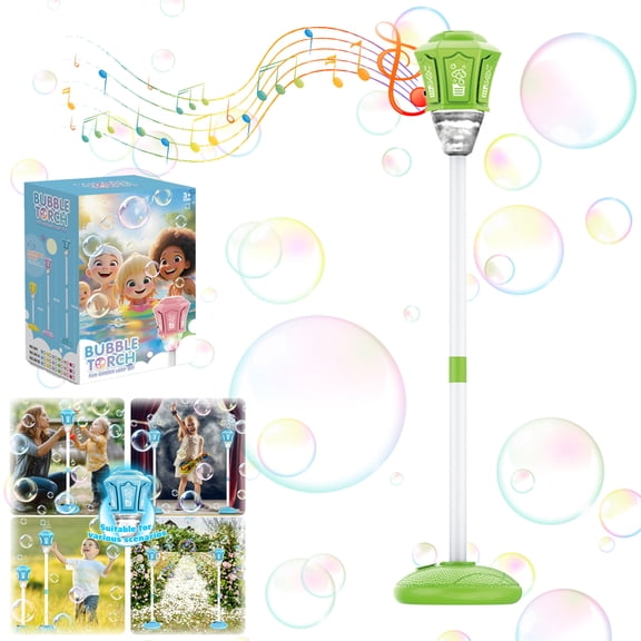Bubble Machine Automatic Outdoor Bubble Maker Battery Powered Standing Bubble Blower with Light and Music, Adjustable Height 20 to 46.9 In for Parties, Backyard, Lawn, Garden Activities