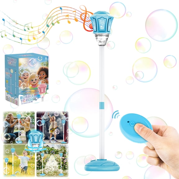 Bubble Machine Automatic Outdoor Bubble Maker with Light and Music, Adjustable Standing Bubble Blower 20 to 46.9 In for Parties, Backyard, Lawn, Garden, Optional Rechargeable Remote Control Version