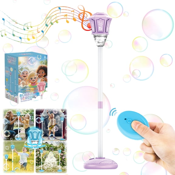 Bubble Machine Automatic Outdoor Bubble Maker with Remote Control, Standing Bubble Blower with Light and Music, Adjustable Height 20 to 46.9 In for Parties, Backyard, Lawn, Garden Activities