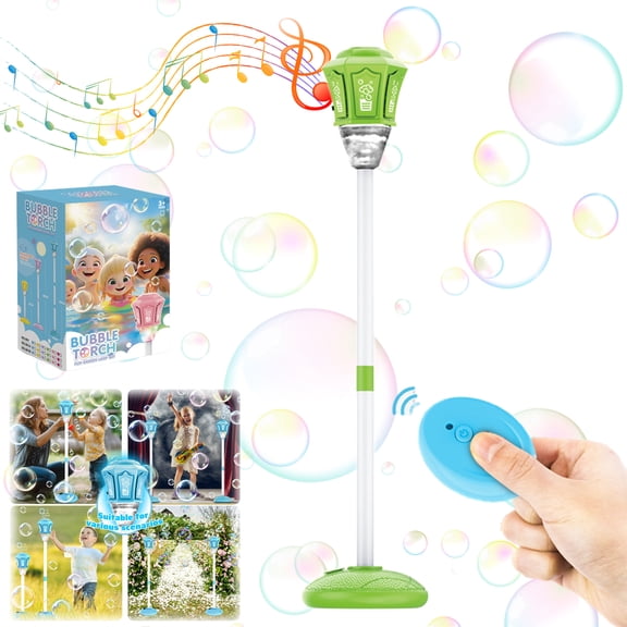 Bubble Machine Automatic Outdoor Bubble Maker with Remote Control, Standing Bubble Blower with Light and Music, Adjustable Height 20 to 46.9 In for Parties, Backyard, Lawn, Garden Activities