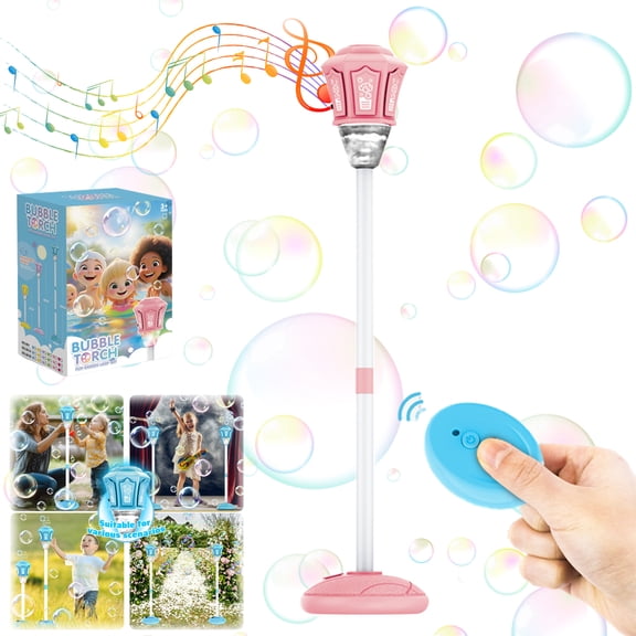 Bubble Machine Automatic Outdoor Bubble Maker with Remote Control, Standing Bubble Blower with Light and Music, Adjustable Height 20 to 46.9 In for Parties, Backyard, Lawn, Garden Activities