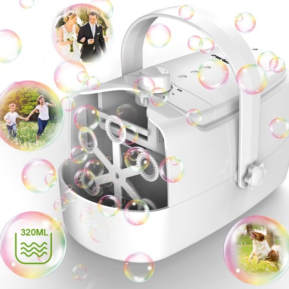 Bubble Machine Durable Automatic Bubble Blower,18000+ Big Bubbles Per Minute Bubbles for Kids Toddlers Bubble Maker Operated by Plugin or Batteries Bubble Toys for Indoor Outdoor Birthday Party