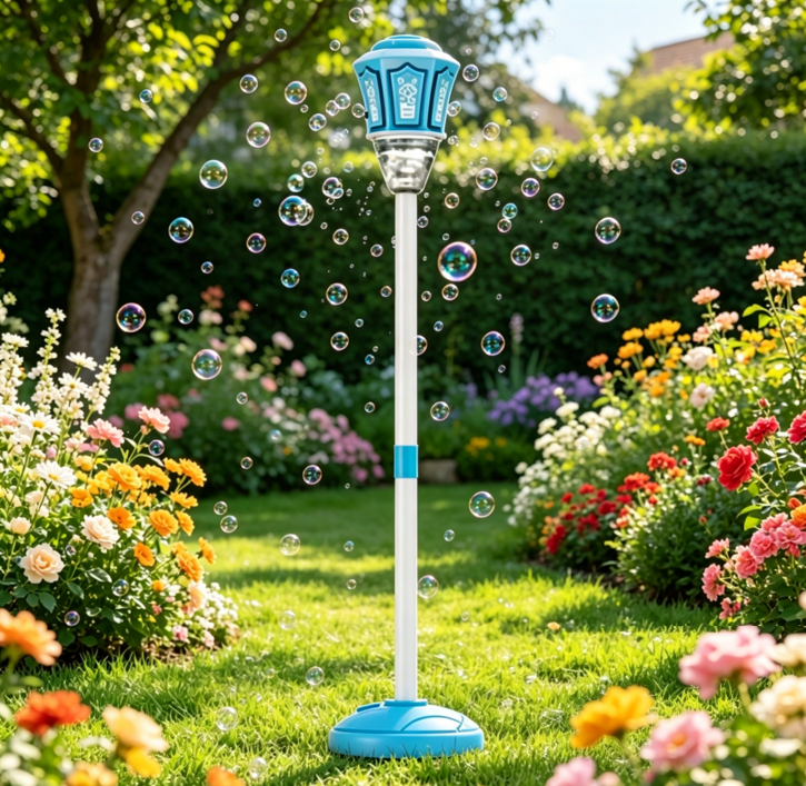 Bubble Machine, Heavy Duty Automatic Bubble Blower for Festive Events, 2026 New Standing Bubble Maker with Music & Remote for Yard Garden Blue Type