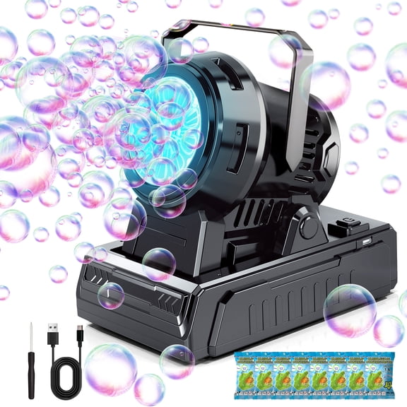 Bubble Machine for Kids, 10-Hole Automatic Blower, 20000+ Bubbles per Minute, Plug-in or Battery Operated, Portable for Outdoor Parties, Weddings & Birthdays