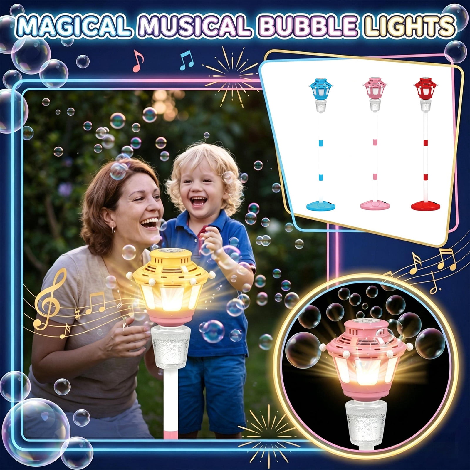 Bubble Machine for Kids, 2026 New 41" Rechargeable Automatic Bubble Maker with Light and Music for Outdoor, 3 Adjustable Height Stand with Detachable Wand, Bubble Solution Included for Party