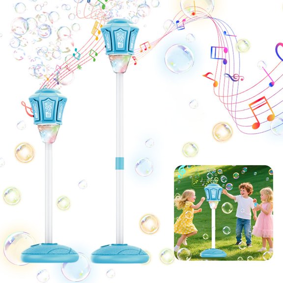 Bubble Machine for Kids, 2026 New 47" Rechargeable Automatic Bubble Maker with Light and Music for Outdoor, Adjustable Height Stand with Detachable Wand for Party
