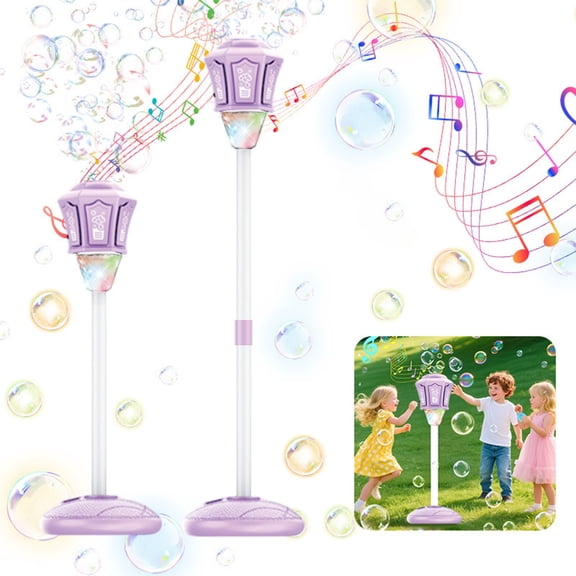 Bubble Machine, 47" Rechargeable Automatic Bubble Maker with Light Music, 3-Level Adjustable Heights, Detachable Bubble Wand for Outdoor Party Wedding, Includes Bubble Solution