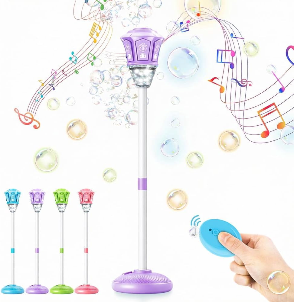 Bubble Machine for Kids Outdoor, 40" Adjustable Height Automatic Blower with Light & Rechargeable Battery, with 50ml Solution, Remote & Screwdriver, for Toddlers Party Birthday,Purple