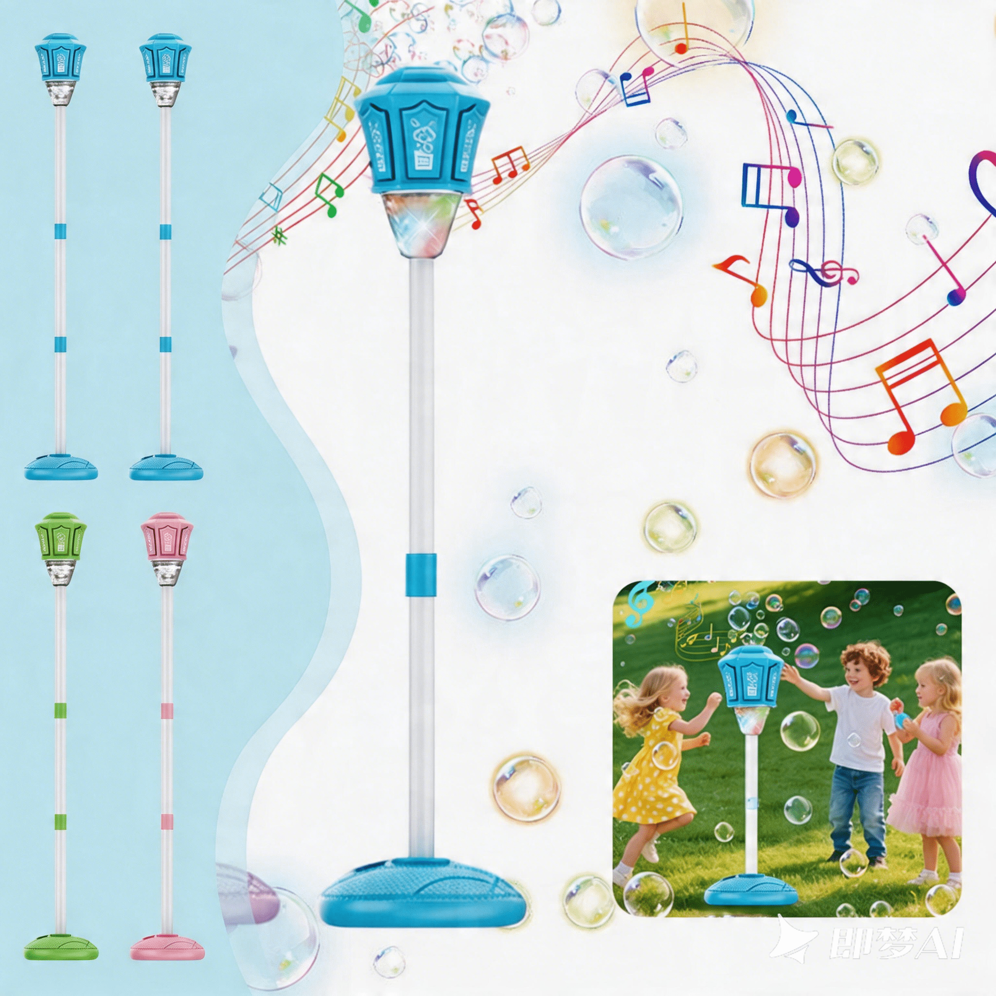 Bubble Machine for Kids, Rechargeable Automatic Bubble Maker with Light Music, Street Lamp Bubble Tower with Lights, for Outdoor Party, Wedding, Outdoor Garden