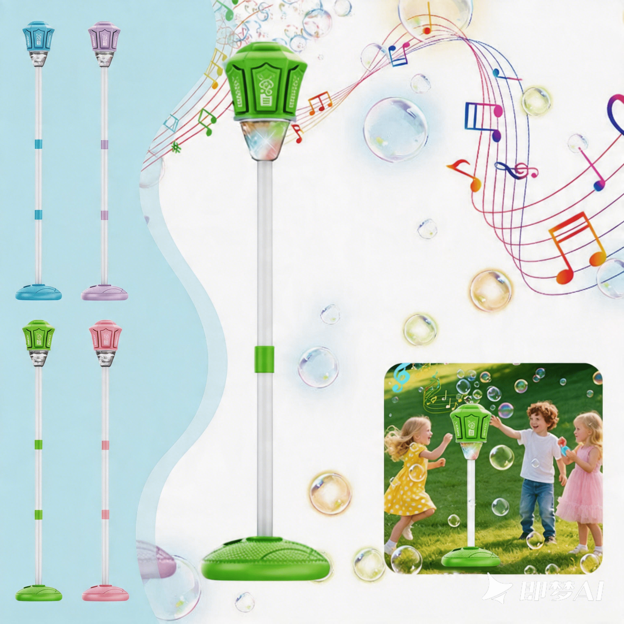 Bubble Machine for Kids, Rechargeable Automatic Bubble Maker with Light Music, Street Lamp Bubble Tower with Lights, for Outdoor Party, Wedding, Outdoor Garden