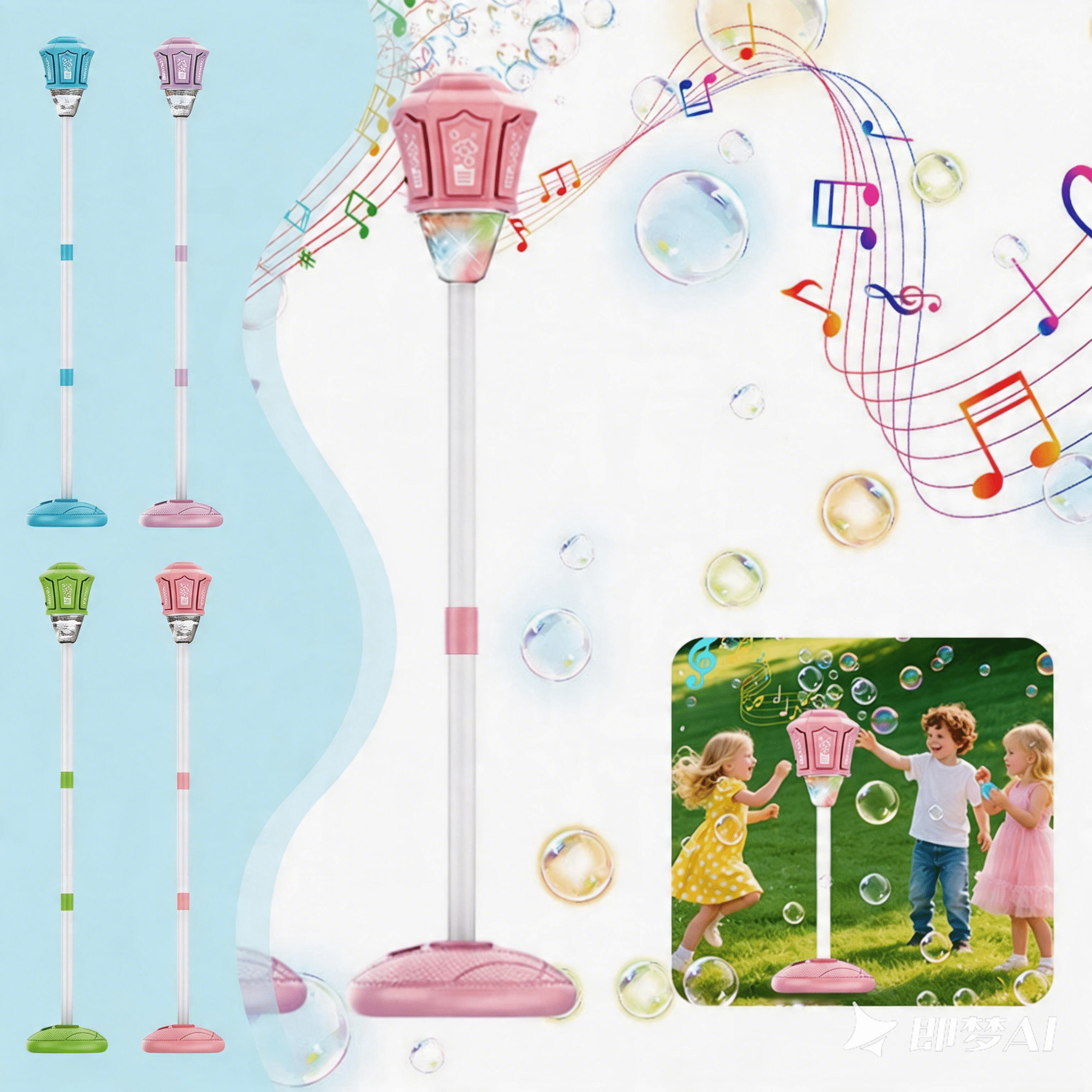 Bubble Machine for Kids, Rechargeable Automatic Bubble Maker with Light Music, Street Lamp Bubble Tower with Lights, for Outdoor Party, Wedding, Outdoor Garden
