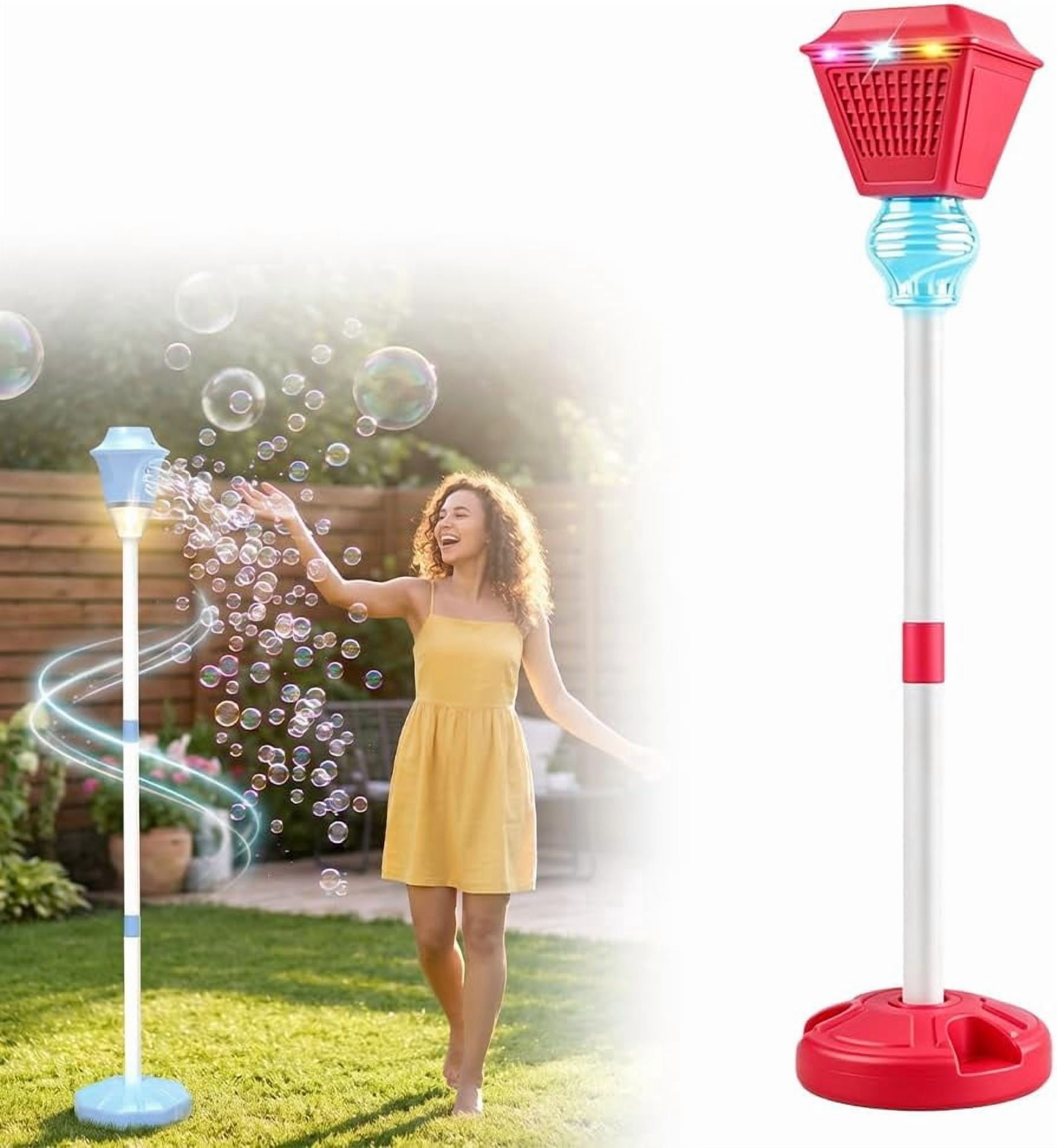 Bubble Machine Maker Stand, 17-47 Adjustable Height Magical Bubble Torch Garden Lamp Rechargeable with Lights and Music, Vertical Bubble Machine for Wedding Birthday Christmas Outdoor(Red)