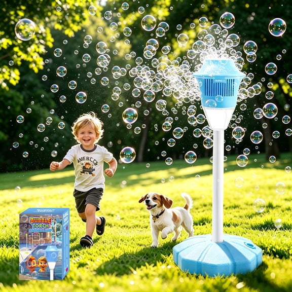 Bubble Machine Maker Stand, 21-47 Adjustable Height Magical Torch Garden Lamp Rechargeable with Lights and Music, Wedding Birthday Christmas Outdoor