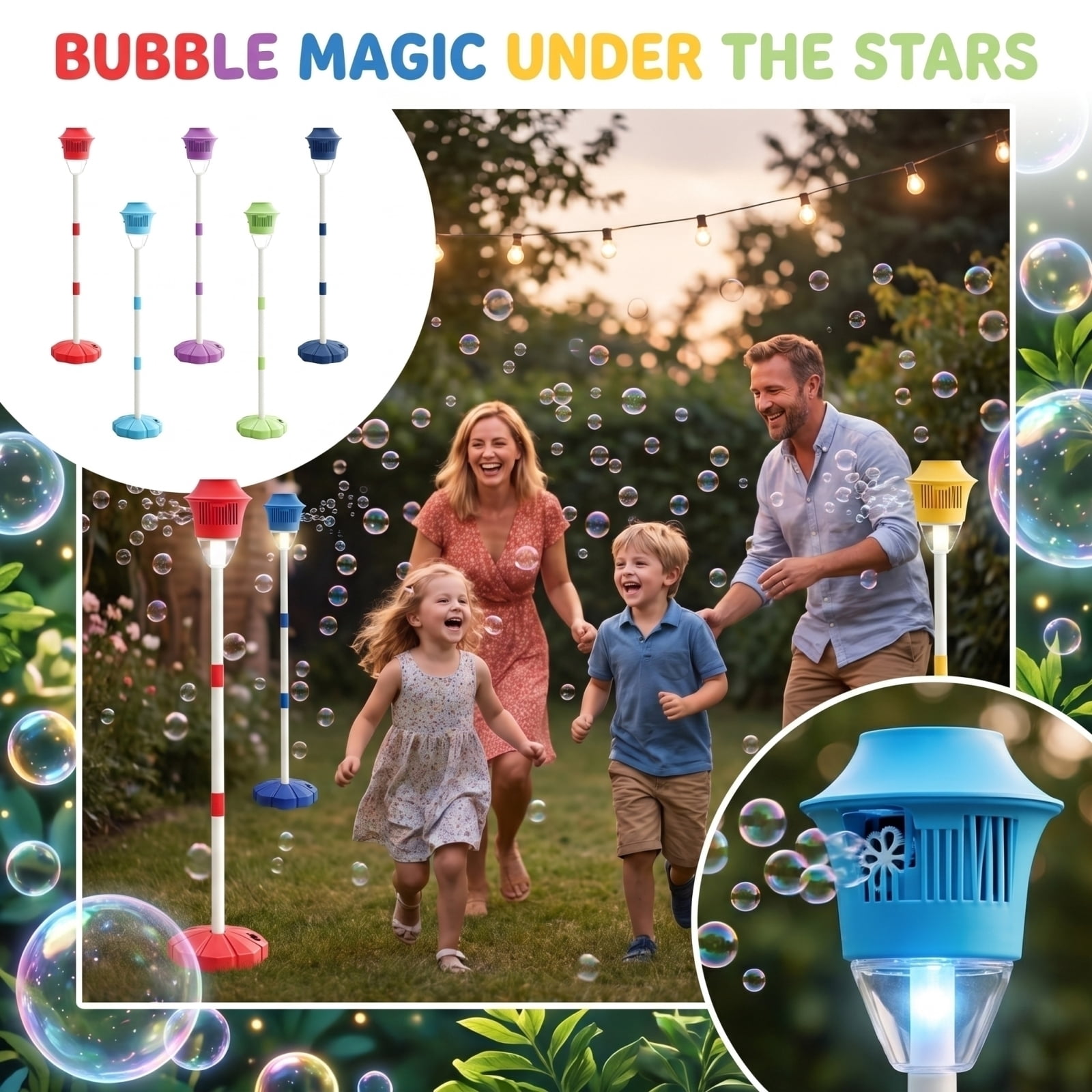 Bubble Machine Maker Stand, Adjustable Height Magical Bubble Torch Garden Lamp Rechargeable with Lights and Music, Vertical Bubble Machine for Wedding Birthday Christmas Outdoor