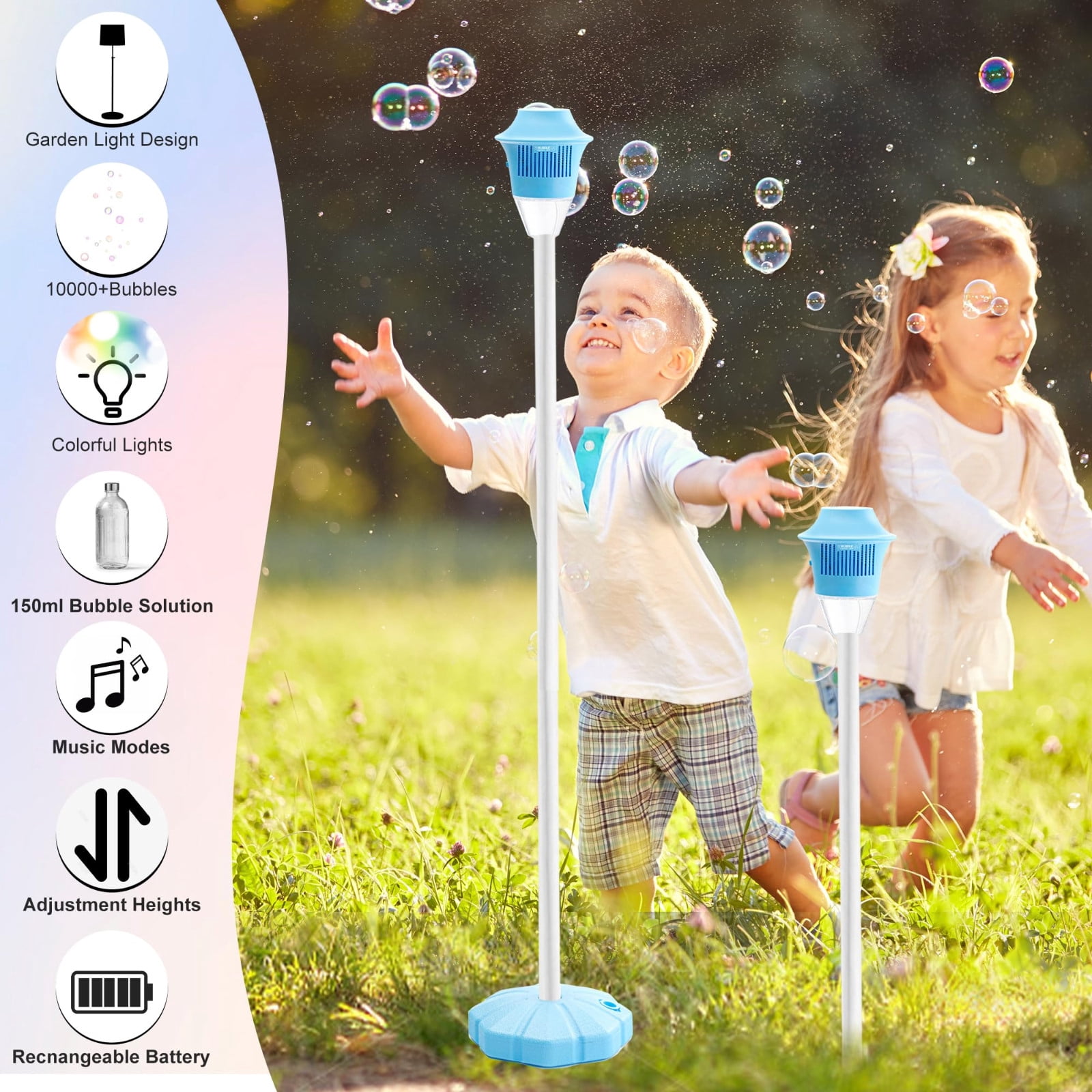 Bubble Machine Maker Stand - Automatic Bubble Machine | Road Lamp Shape Outdoor Entertainment | Rechargeable Automatic Endless Bubble Fun for All,Built-in Music & Night Light | Party Decor