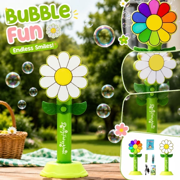 Bubble Machine for Parties Classic Sunflower Rechargeable Bubble Maker, Automatic Play Toy for Toddlers 1-3 Featuring 550ml Large Capacity Bubble Solution