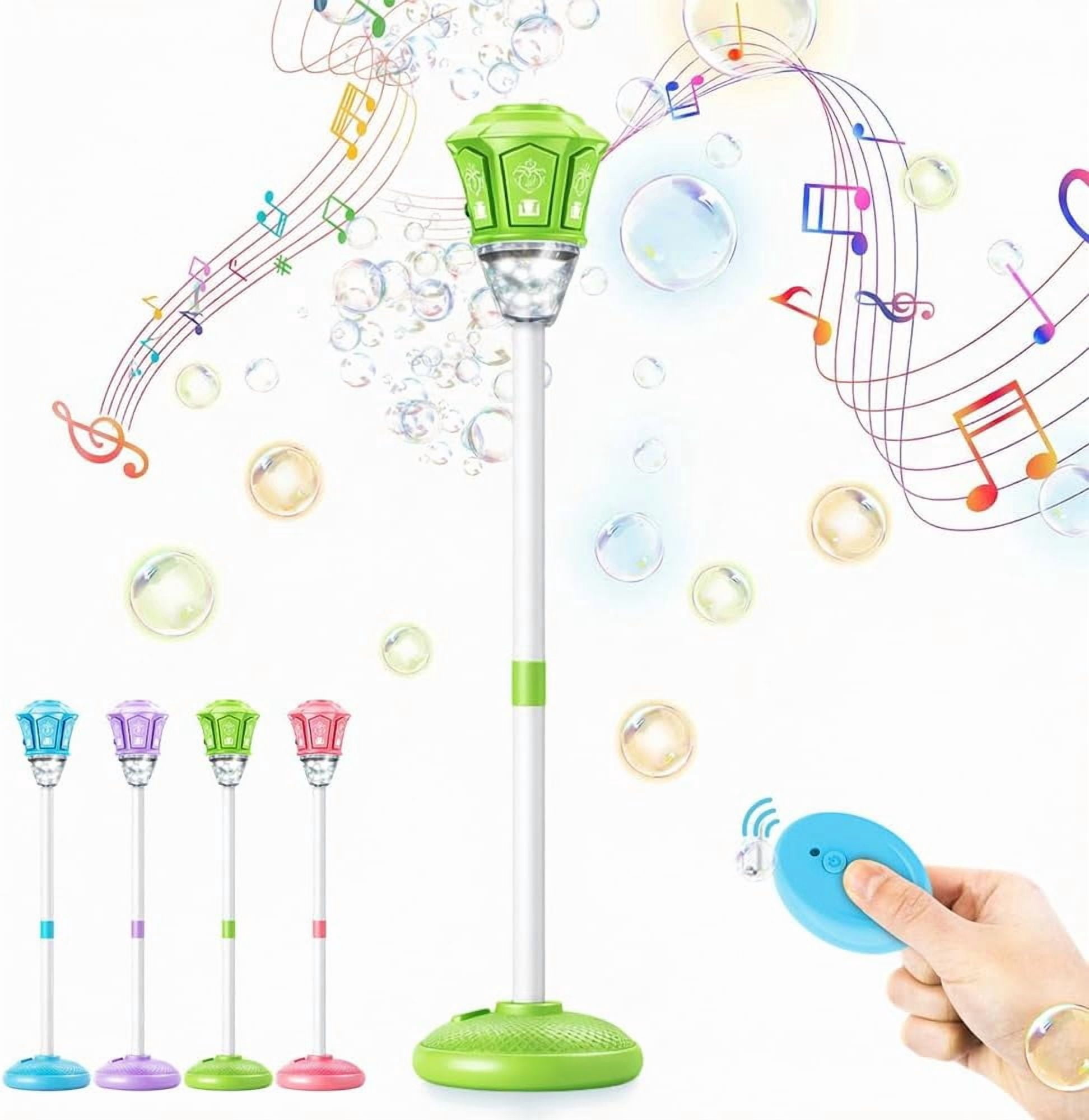 Bubble Machine with Remote Control, 2026 Automatic Standing Bubble Blower for Wedding, Adjustable Height Outdoor Bubble Maker with Lights and Music Green Type