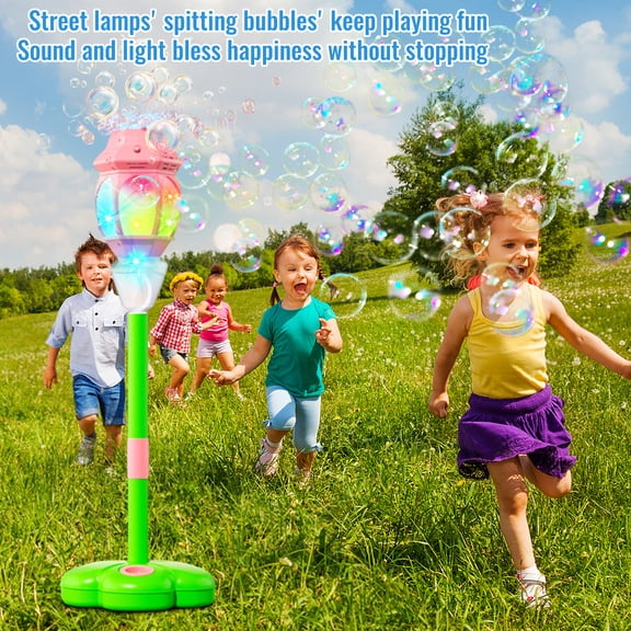 Bubble Machine, Stand Up Bubble Machine for Student, Bubble Machine with Lights, Automatic Bubble Maker for Student, Pink Street Lamp Style Bubble Blower Machine with Music, Diy