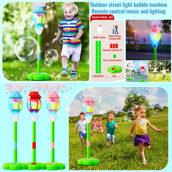 Bubble Machine Stand - Automatic LED Light & Music Bubble Blower, Rechargeable Outdoor Event Decor for Backyard, Garden, Wedding, Summer Bubble Machine Pink A6