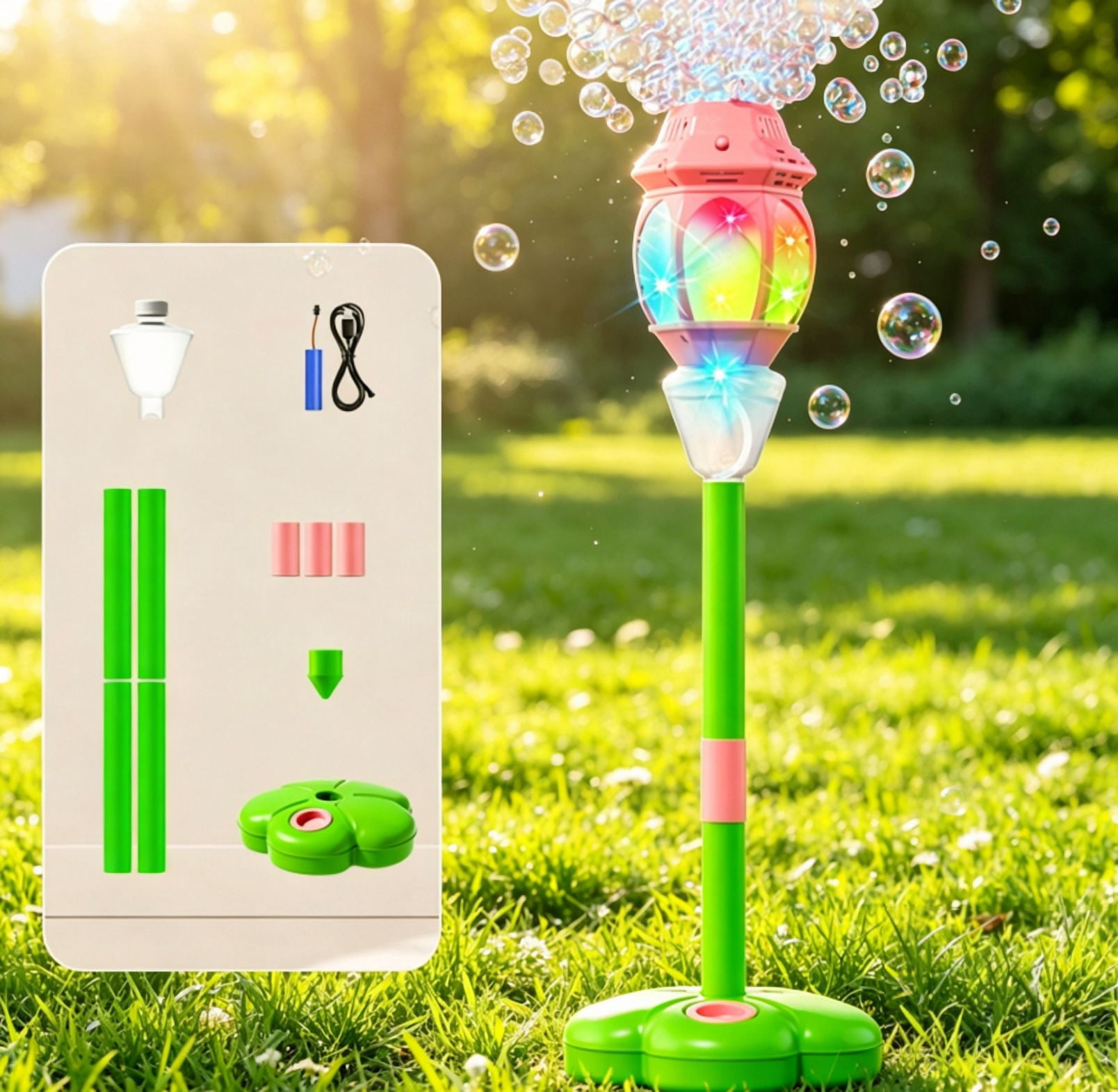 Bubble Machine Stand&nbsp;- Height Adjustable Bubble Machine with Remote Control, Light-Up Bubble Blower for Parties, Holidays, and Gatherings Bubble Machine Pink A10