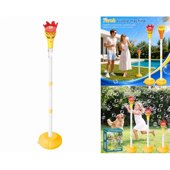 Bubble Machine Torch Style With LED Light, Rechargeable Bubble Maker For Outdoor Parties And Events, Easy One Button Operation, Includes Bubble Solution, Red