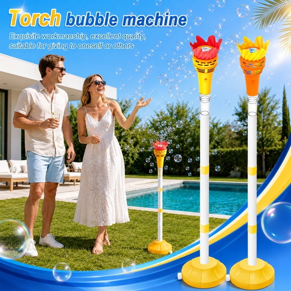 Bubble Machine - Torch Style Rechargeable Bubble Maker with LED Light, Adjustable Height Automatic Standing Bubble Blower for Outdoor Party, Wedding & Festival