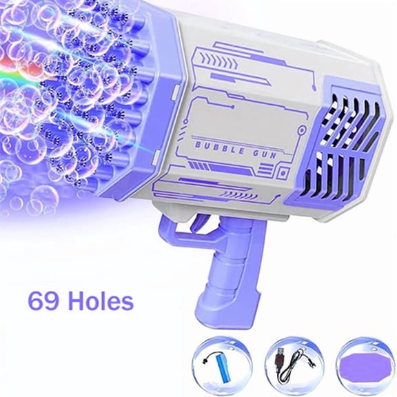Bubble Machines for Kids, 69 Holes Bubble Blower Toys with Lights for Age 3+ Birthday Easter Gifts-Violet