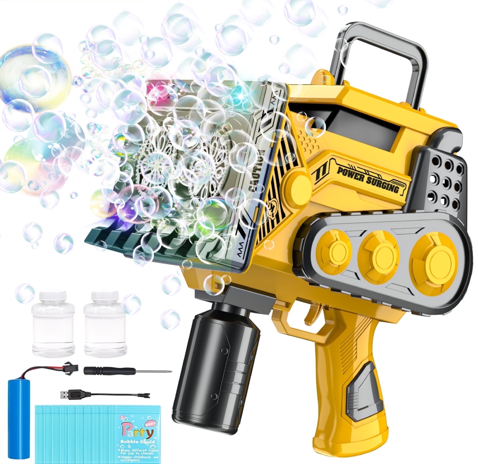 Bubble Machine with Colorful Lights, 10pcs Bubble Solution, 6000+Per Minute Bubbles Bubble Blower Toy for Kids Age 3-12