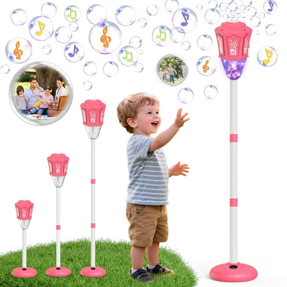 TINANA Rechargeable Automatic Bubble Machine, Outdoor Bubble Maker with LED Lights and Music, Adjustable Height Bubble Blower for Lawn, Garden and Party Decor, Fun Birthday Gift Outdoor Toy for Kids