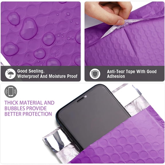 Bubble Mailer Envelopes, Cosmug Self Seal Padded Shipping Pouches, Shock Resistant Mailing Bags, for Gift Packaging, Small Item Shipping and Product Sending, Violet 5 Pack