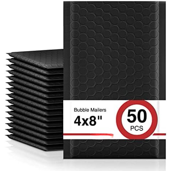 Bubble Mailers 4x8 Inch 50Pcs Black Bubble Envelopes, Self-Seal Adhesive,Water Resistance,Strong Padded Envelopes for Small Items, Small Business, Shipping Bags, Packaging, Mailing Bulk#000