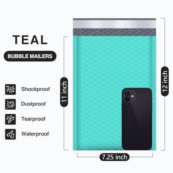 Bubble Mailers 7.25x12 Inch Teal 25 Pack Usable Size 7.25x11 Padded Envelopes Small Business Opaque Packaging Self Seal Waterproof Boutique Bulk Shipping Bags for Jewelry Makeup Supplies #1