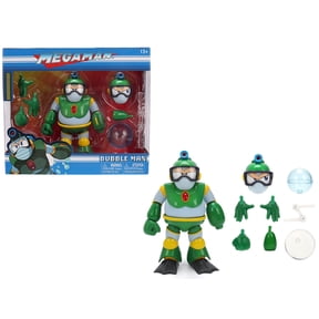 Bubble Man 5" Moveable Figure (Deluxe Version) with Accessories and Alternate Head and Hands "Mega Man" (1987) Video Game Model by Jada