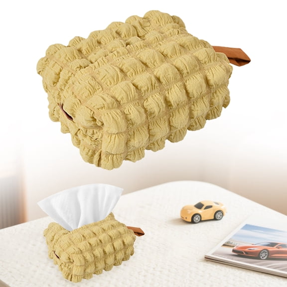 Bubble Pom Pom Tissue Box Cover,6.69" Hanging Paper Napkin Holder, Soft Textured Decorative Tissue Storage Case, Portable Wall Mount Tissue Dispenser for Bathroom, Bedroom, Household Table Decor Use