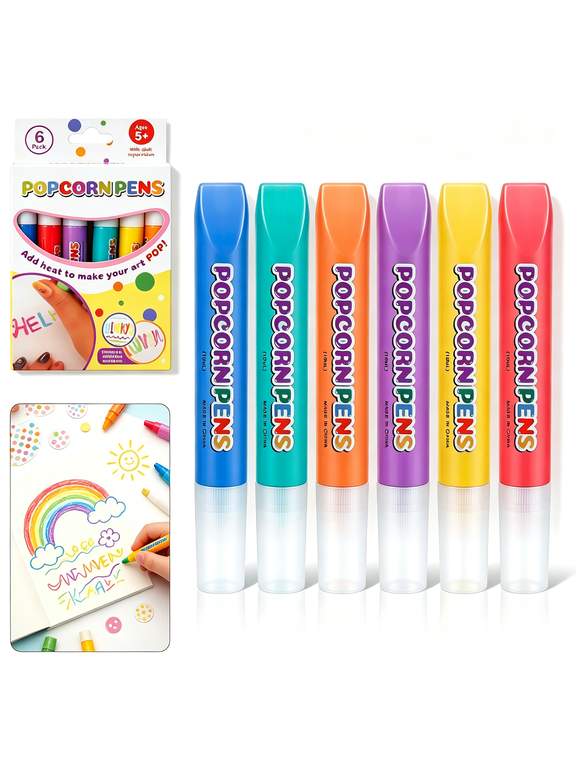 Bubble Popcorn Drawing Pens 3D Art Kit, 6 Colors Magic Puffy Paint Pens 3D Popcorn Markers for Art Painting Supplies for Home,1,One Size,1