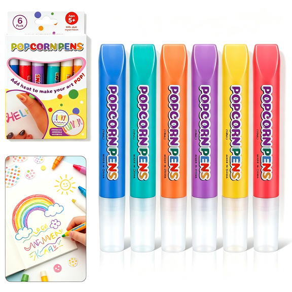Bubble Popcorn Drawing Pens 3D Art Kit, 6 Colors Magic Puffy Paint Pens 3D Popcorn Markers for Art Painting Supplies for Home
