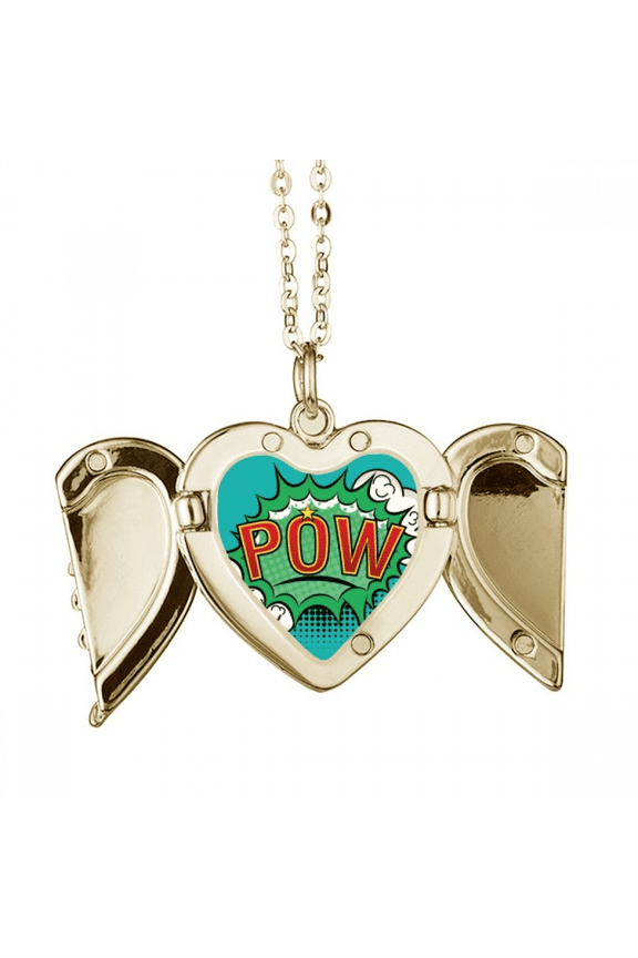 Bubble Pow Green Cartoon Dialog Folded Wings Peach Heart Pendant Necklace