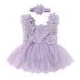 thumbnail image 1 of Bubble Romper Baby Girl Baby Girls' Summer Lace Mesh Tutu Romper with Floral Print Crawler Dress Headband Outfit Baby Bubble Romper 9 Months-12 Months, 1 of 3