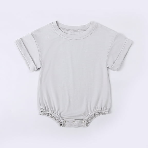 Bubble Romper Baby Girl Baby Summer Solid Short Sleeve Bodysuits Casual Soft Breathable Romper Playwear Baby Boy Rompers Light Gray 3 Months-6 Months